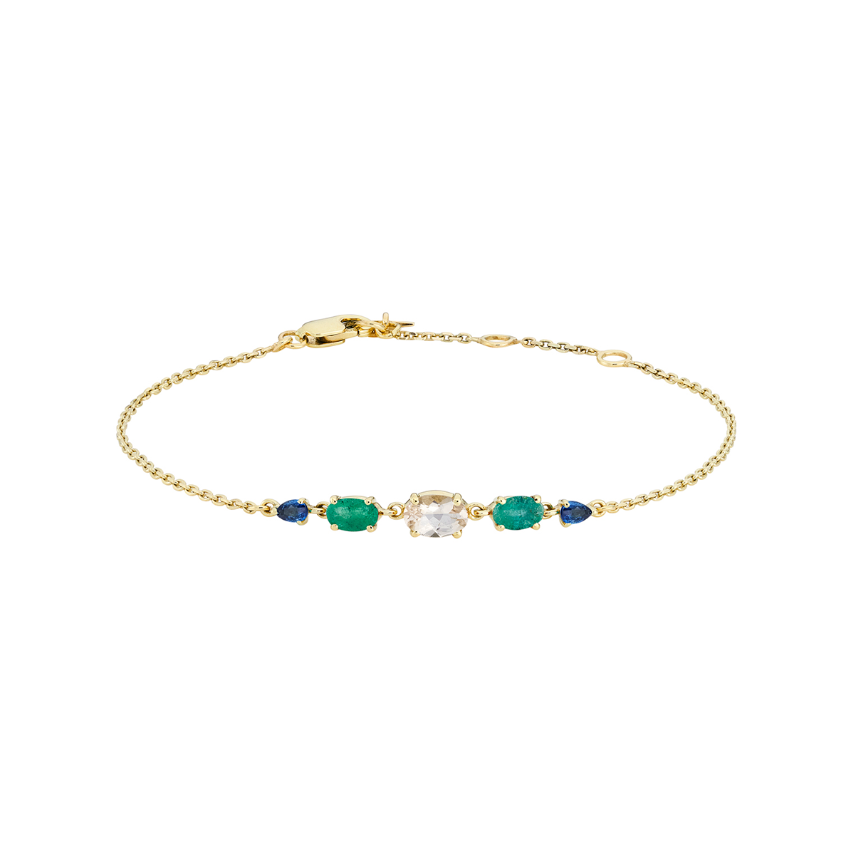Multi Gemstone Claw Set Bracelet Morganite, Emerald &amp; Blue Sapphire