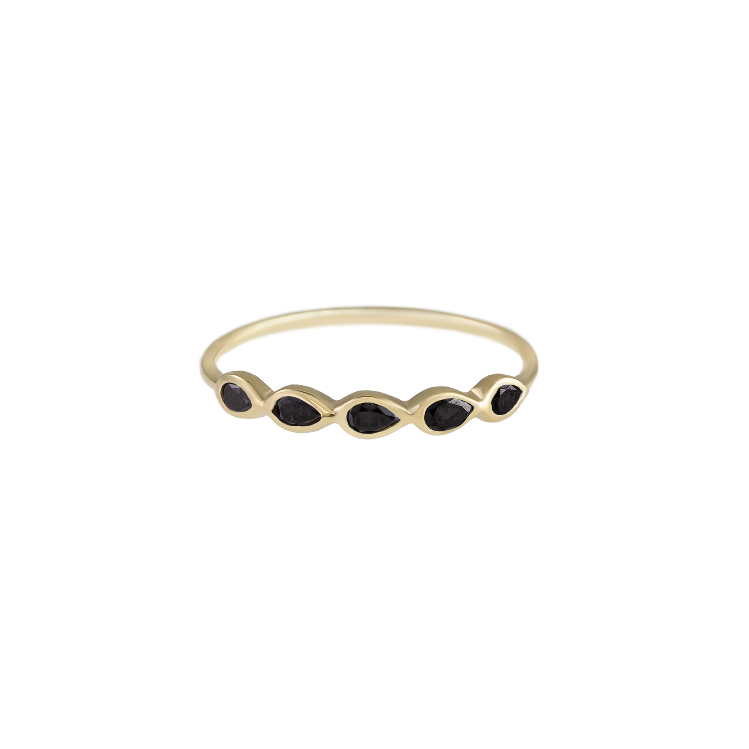 5 Stone Pear Black Diamond Ring