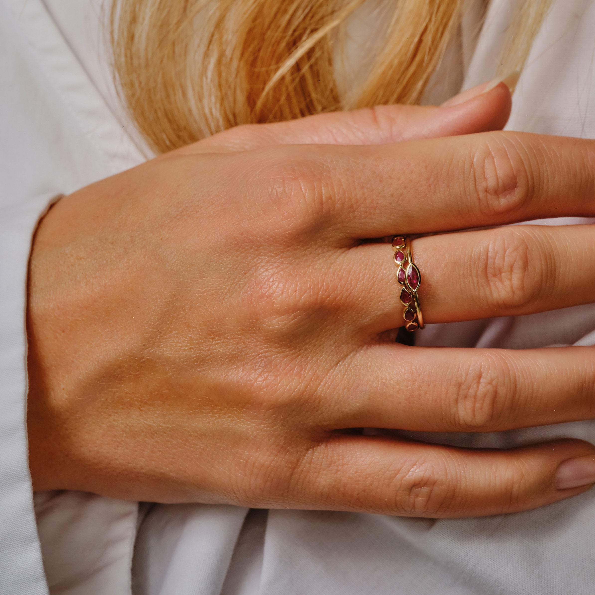 Horizontal Marquise Gemstone Stacking Ring