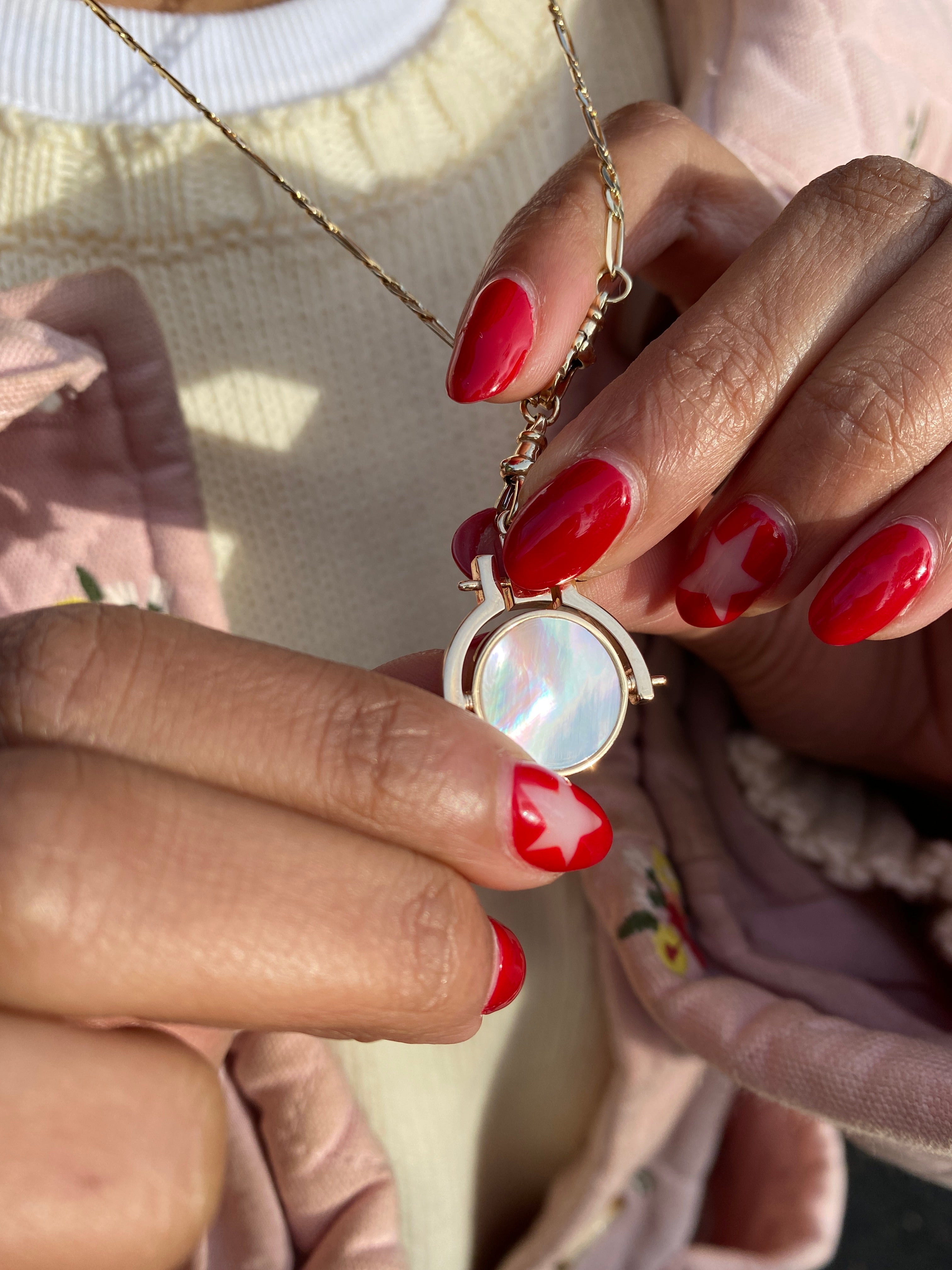 London Flats Chain Mini Mother of Pearl Spinner Pendant