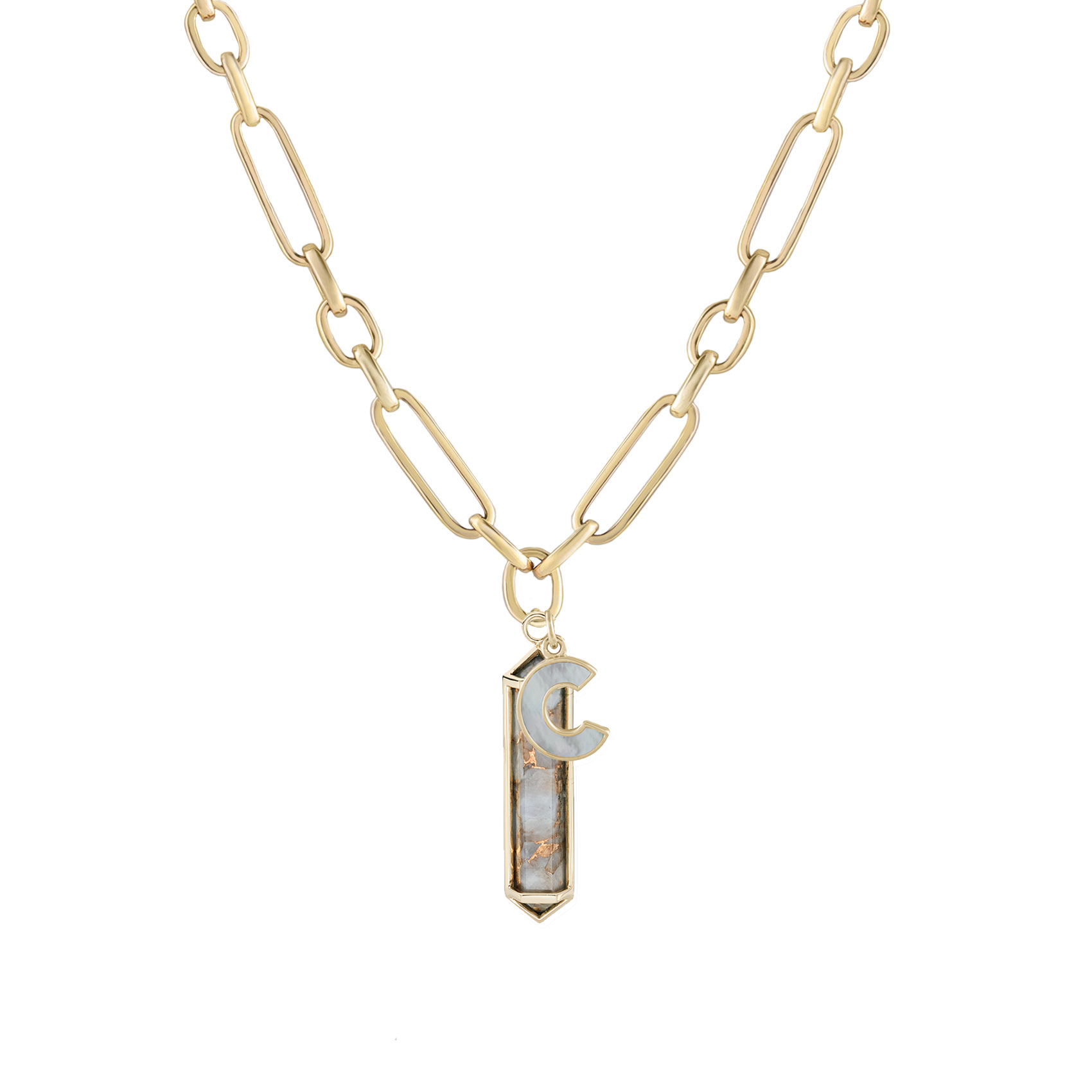 Large OJO Dusk with Pearl Initial on Heavy Ouvert Chain
