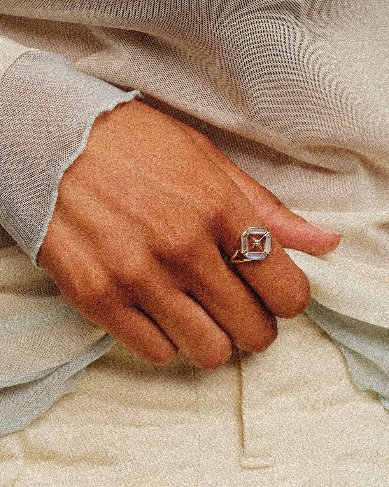 Moonstone Astra Journey Ring on model