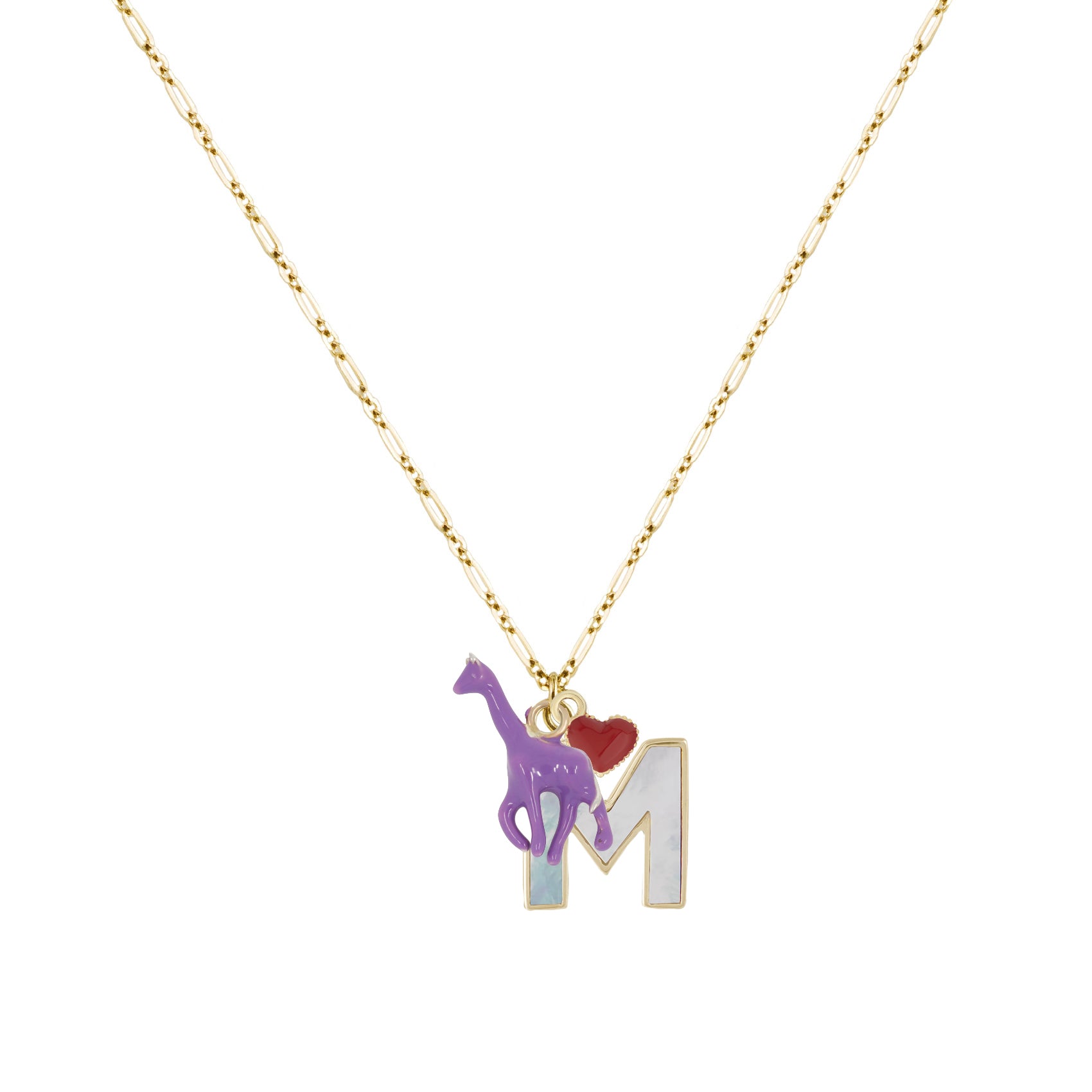 Enamel Espirit Giraffe + Mother of Pearl Initial Pendant