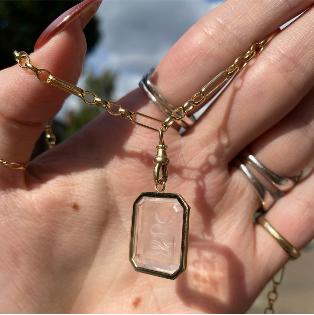 Limited Edition Rose Quartz 'Snake'  Intaglio Plaque