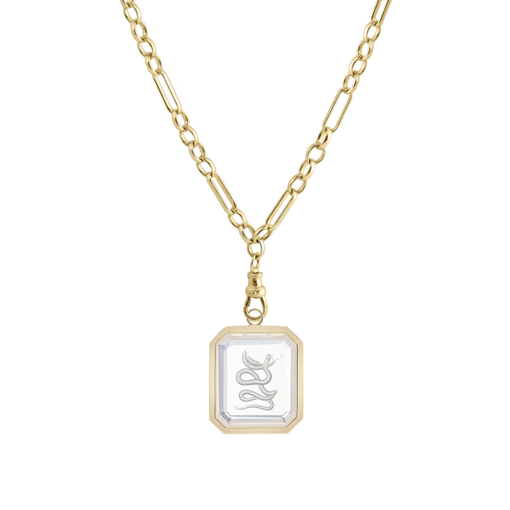 Limited Edition Intaglio Rose Quartz Snake Eiffel Heavy Pendant bezel set side