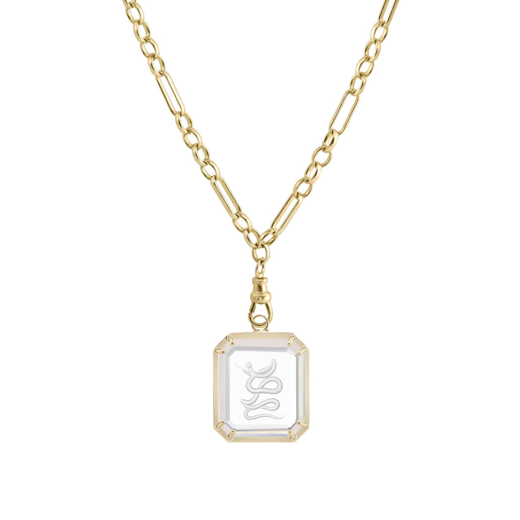 Limited Edition Intaglio Rose Quartz Snake Eiffel Heavy Pendant clawl set side
