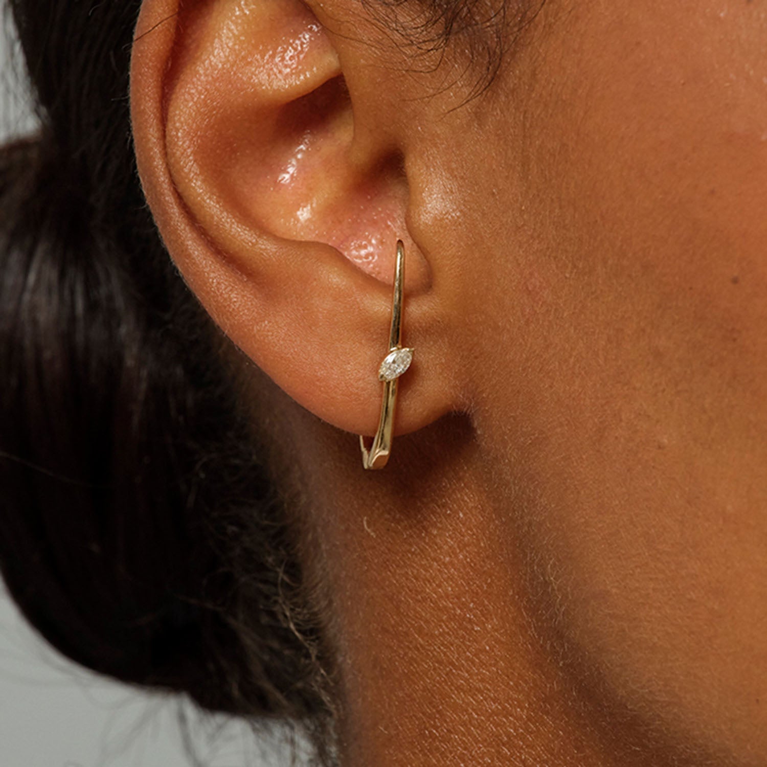 Long Skinny Point Marquise Diamond Huggie