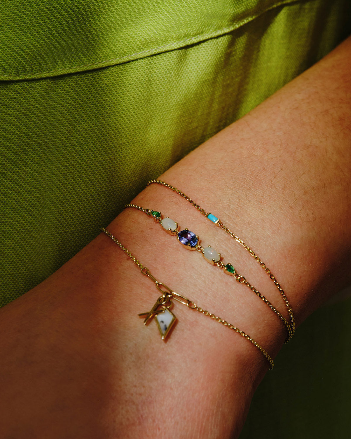 Multi Gemstone Claw Set Bracelet Morganite, Emerald &amp; Blue Sapphire