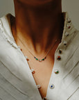 Multi Gemstone Claw Set Necklace Morganite, Emerald & Blue Sapphire