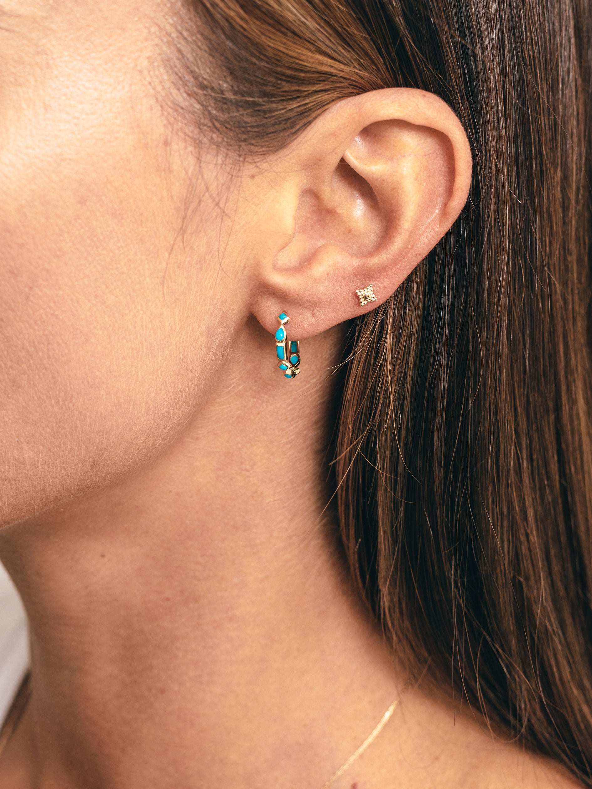 Turquoise Mixed Cut Hoop