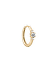 Métier by tomfoolery Petite Triple Gemstone Clicker Hoop earring. 9ct yellow gold. white diamond.