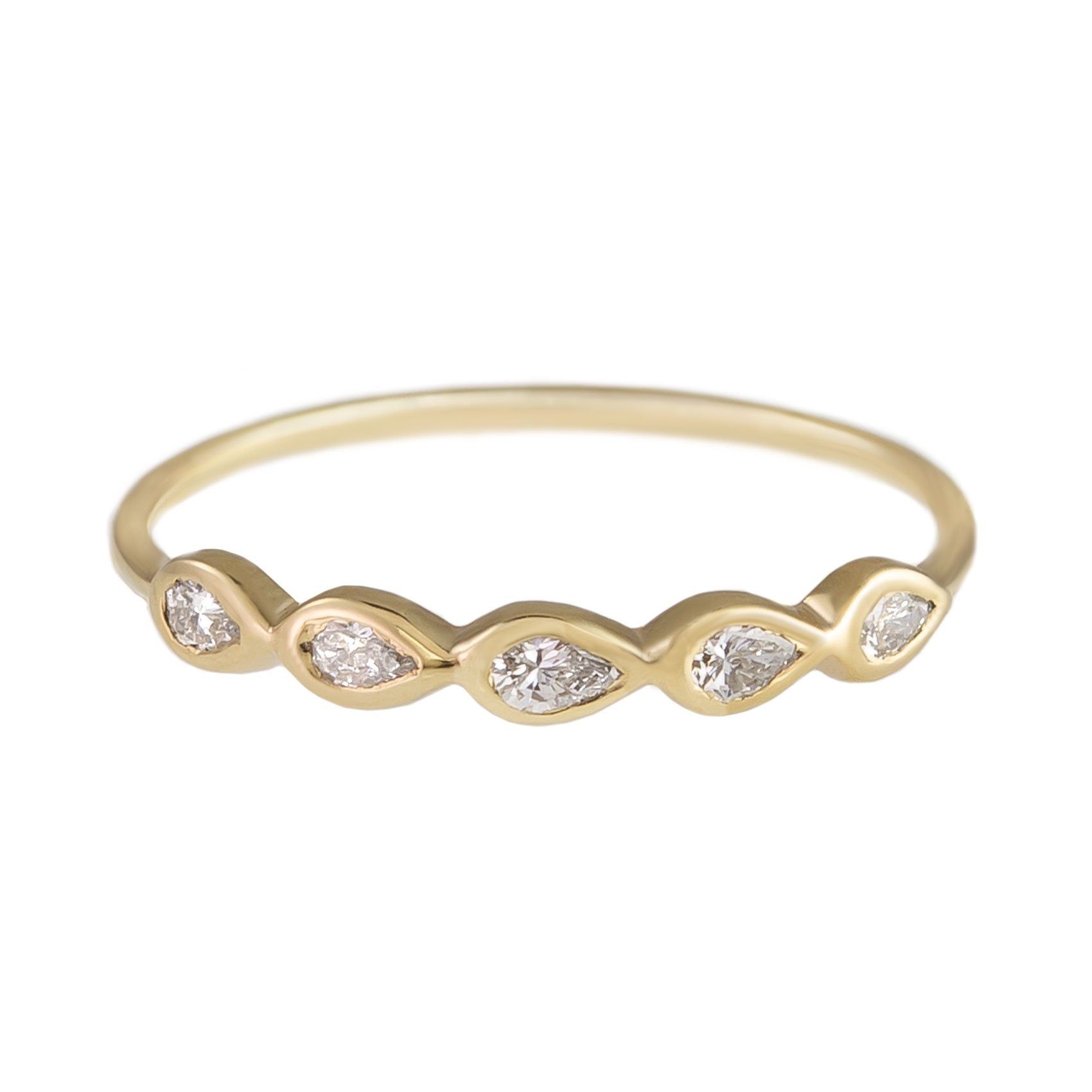 Metier by tomfoolery 5 Stone White Diamond Ring in 9ct Yellow Gold with Pear Diamonds