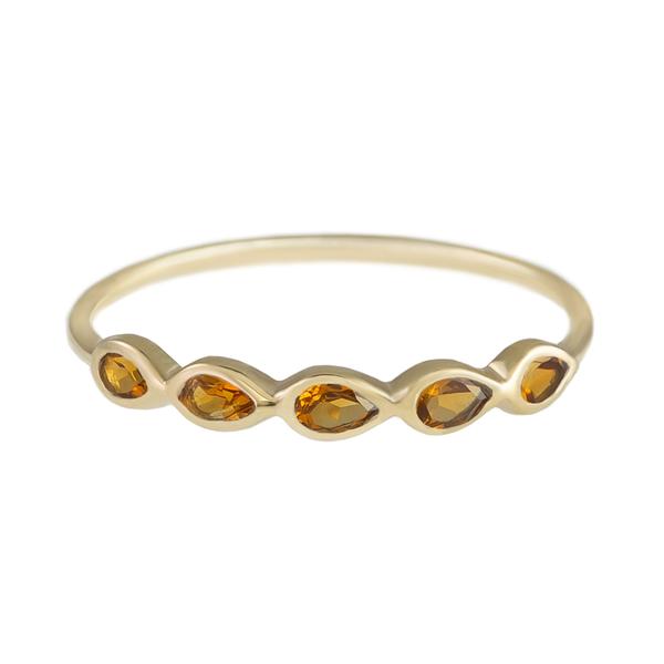 Five Stone Citrine Ring 9ct Yellow Gold with Pear Cut Citrines