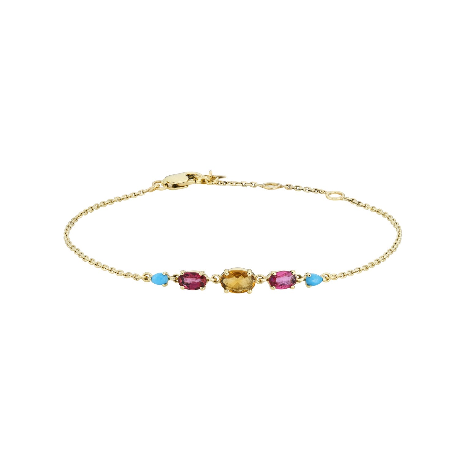 metier by tomfoolery: Multi Gemstone Claw Set Bracelet Citrine, Pink Tourmaline &amp; Turquoise