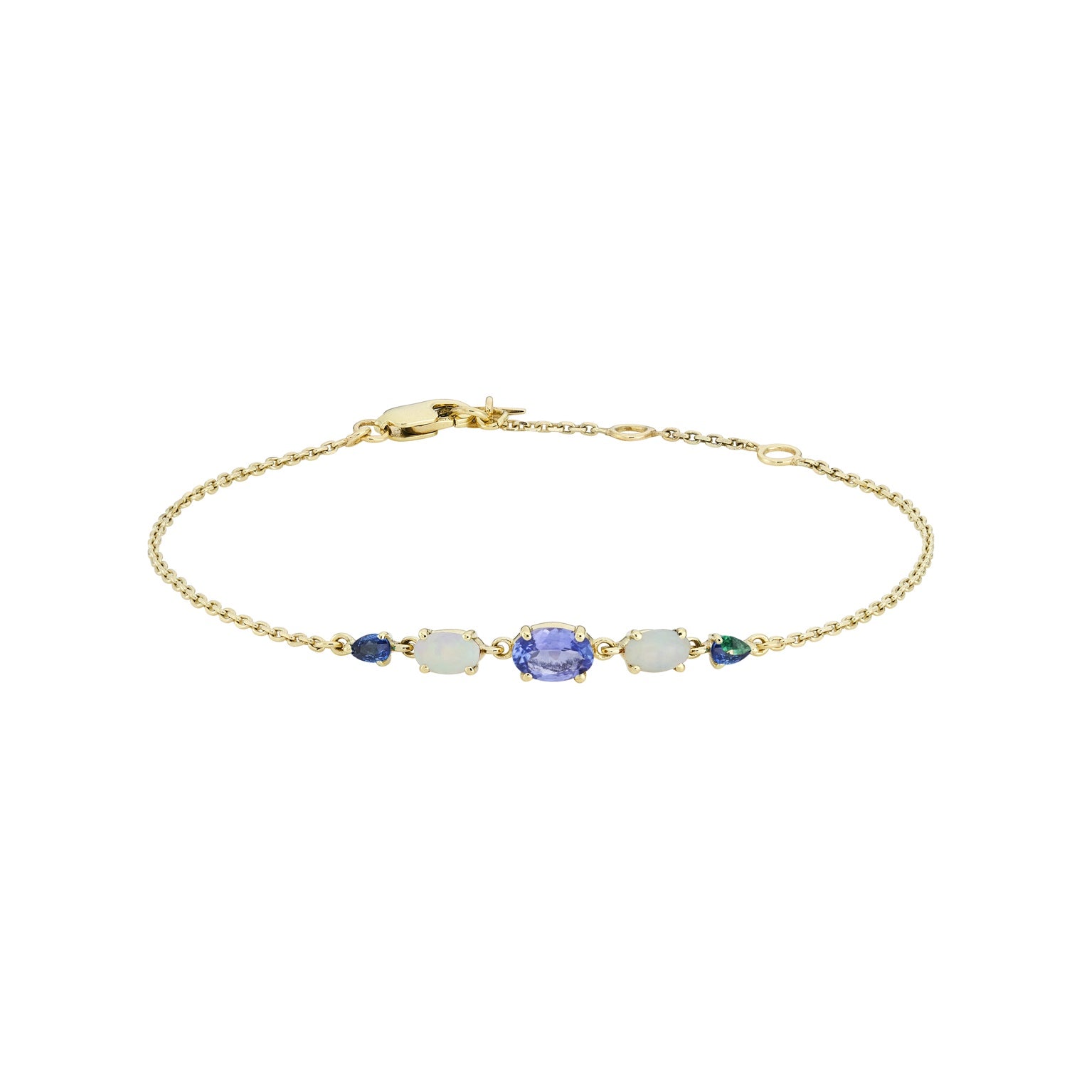 Multi Gemstone Claw Set Bracelet Tanzanite, Opal &amp; Emerald