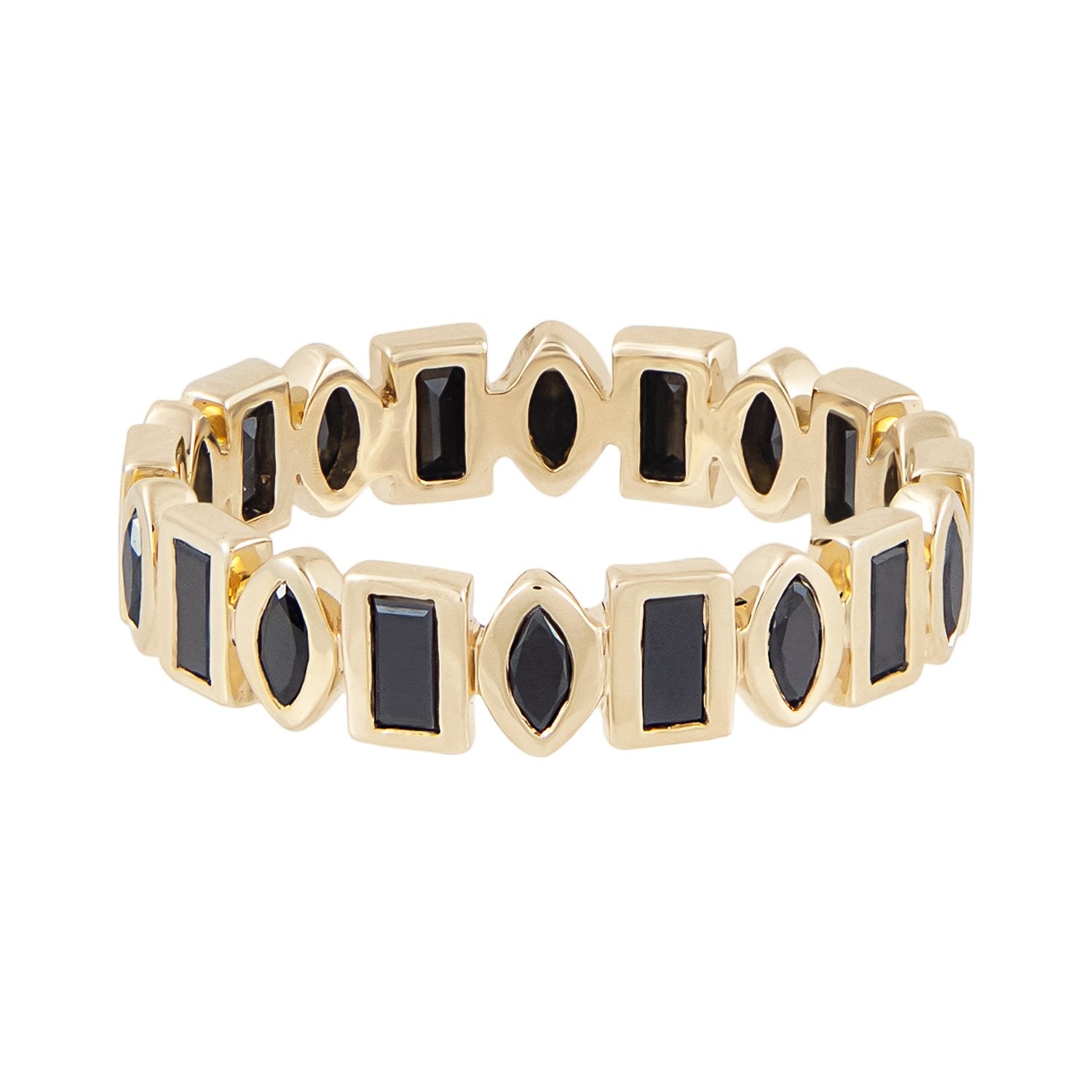 Métier by tomfoolery Marquise &amp; Baguette Diamond Eternity Ring. Solid 9ct Yellow Gold. Black Diamonds.