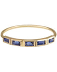 5 Stone Blue Sapphire Ring. 9ct Yellow Gold with a baguette cut blue sapphires.