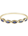 5 Stone Blue Sapphire Ring. 9ct Yellow Gold with marquise cut blue sapphires.