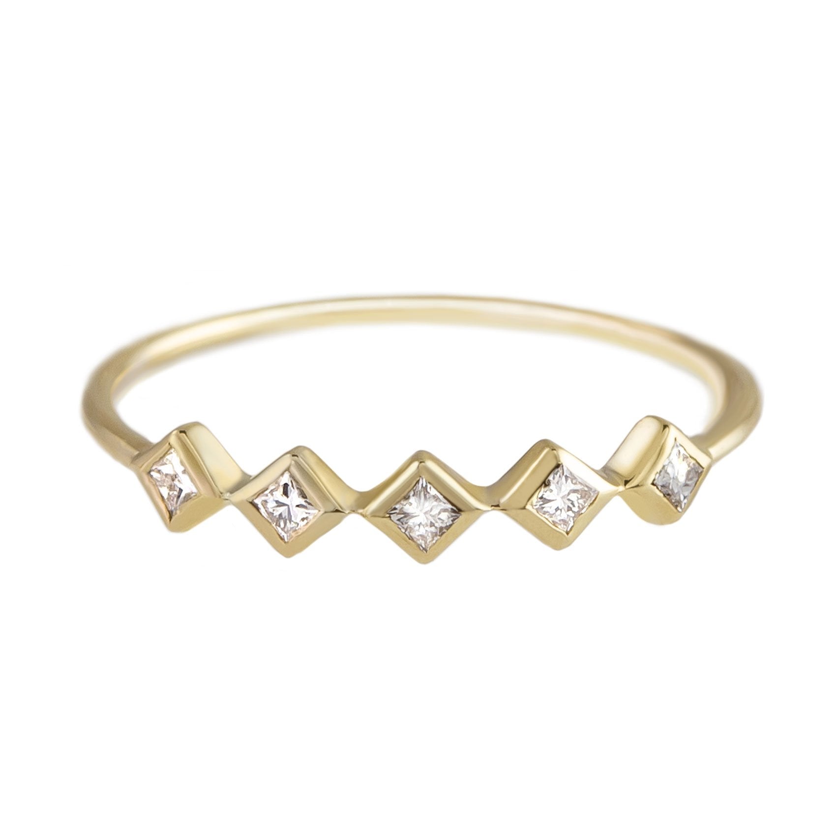 Metier by tomfoolery 5 Stone White Diamond Ring in 9ct Yellow Gold with Princess Diamonds
