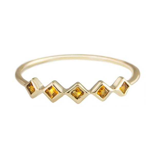 Five Stone Citrine Ring 9ct Yellow Gold with Priness Cut Citrines