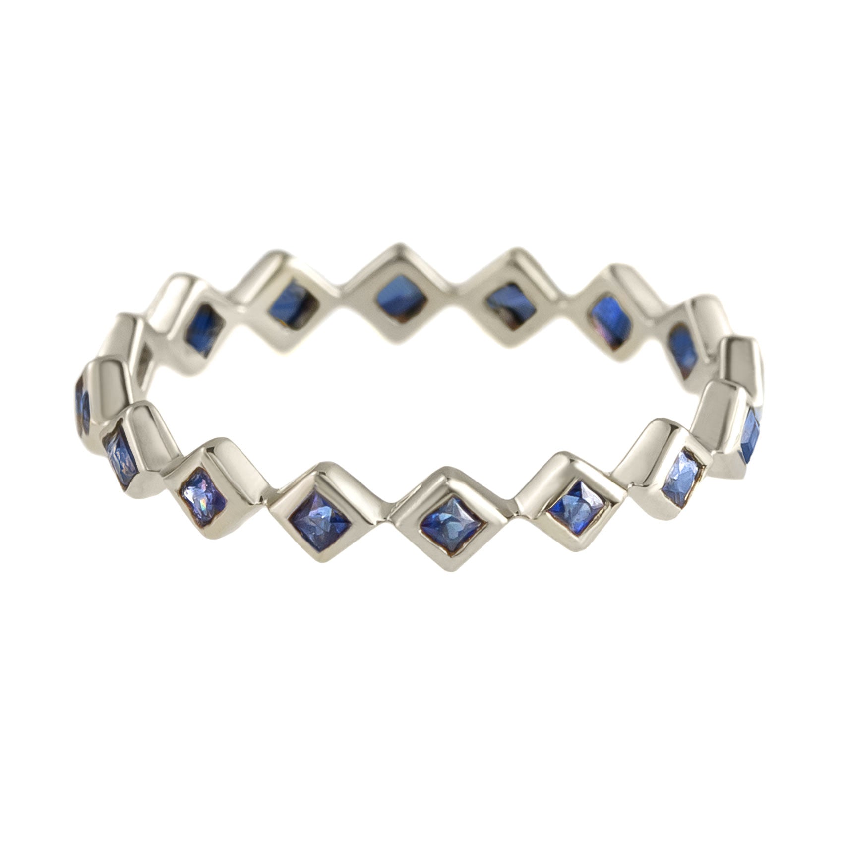 Metier by tomfoolery 9ct White Gold Blue Sapphire Full Eternity Rings. Princess Cut.