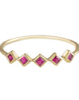 metier by tomfoolery 5 stone ruby ring in 9ct yellow gold with princess cut rubies