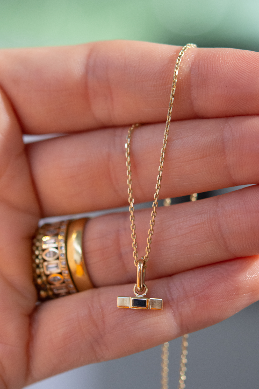 Baguette Turquoise T Bar Pendant Black Diamond