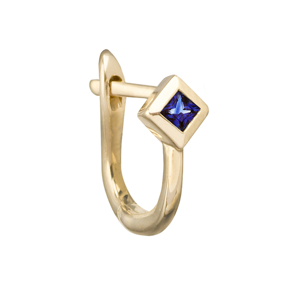 metier by tomfoolery princess cut huggies 9ct yellow gold and blue sapphire