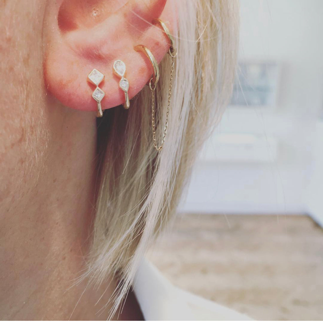 Double Pear Cut Diamond Huggie