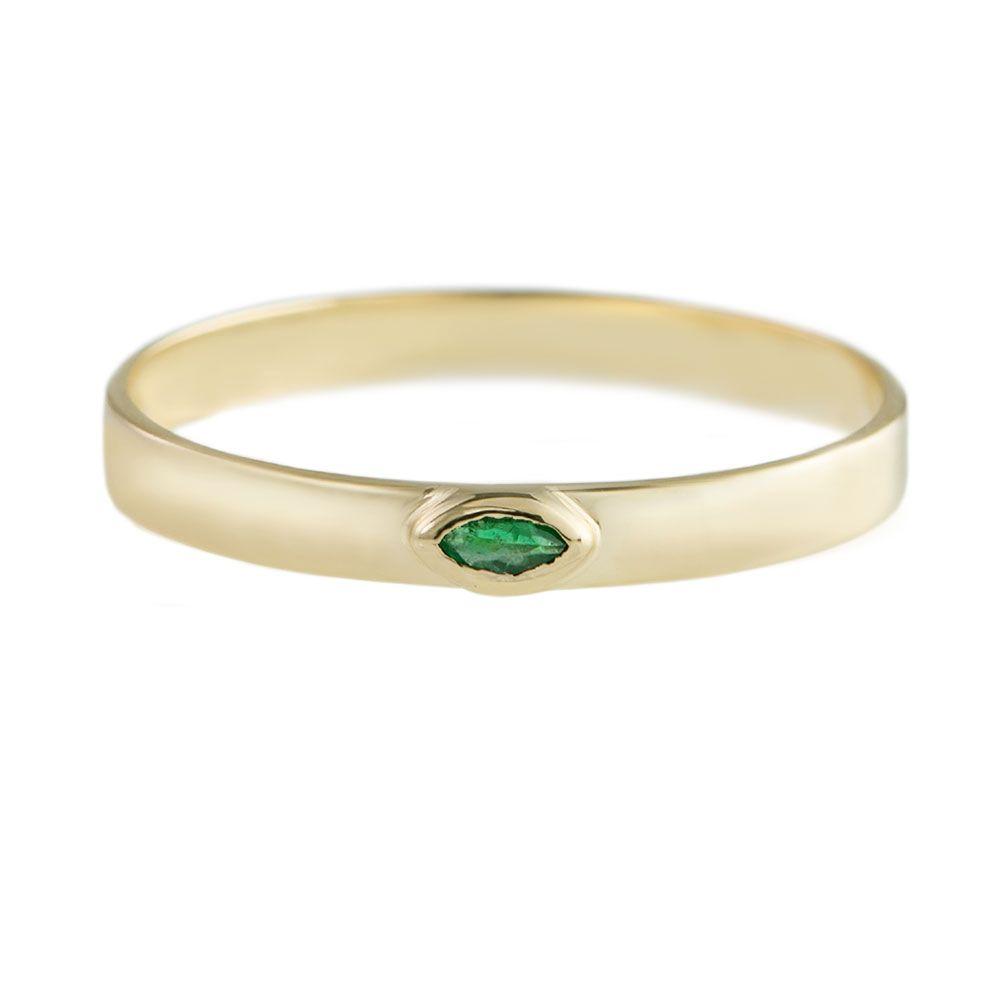 Metier by tomfoolery Emerald Flat Stacking Bands 9ct Yellow Gold Marquise Cut Emerald