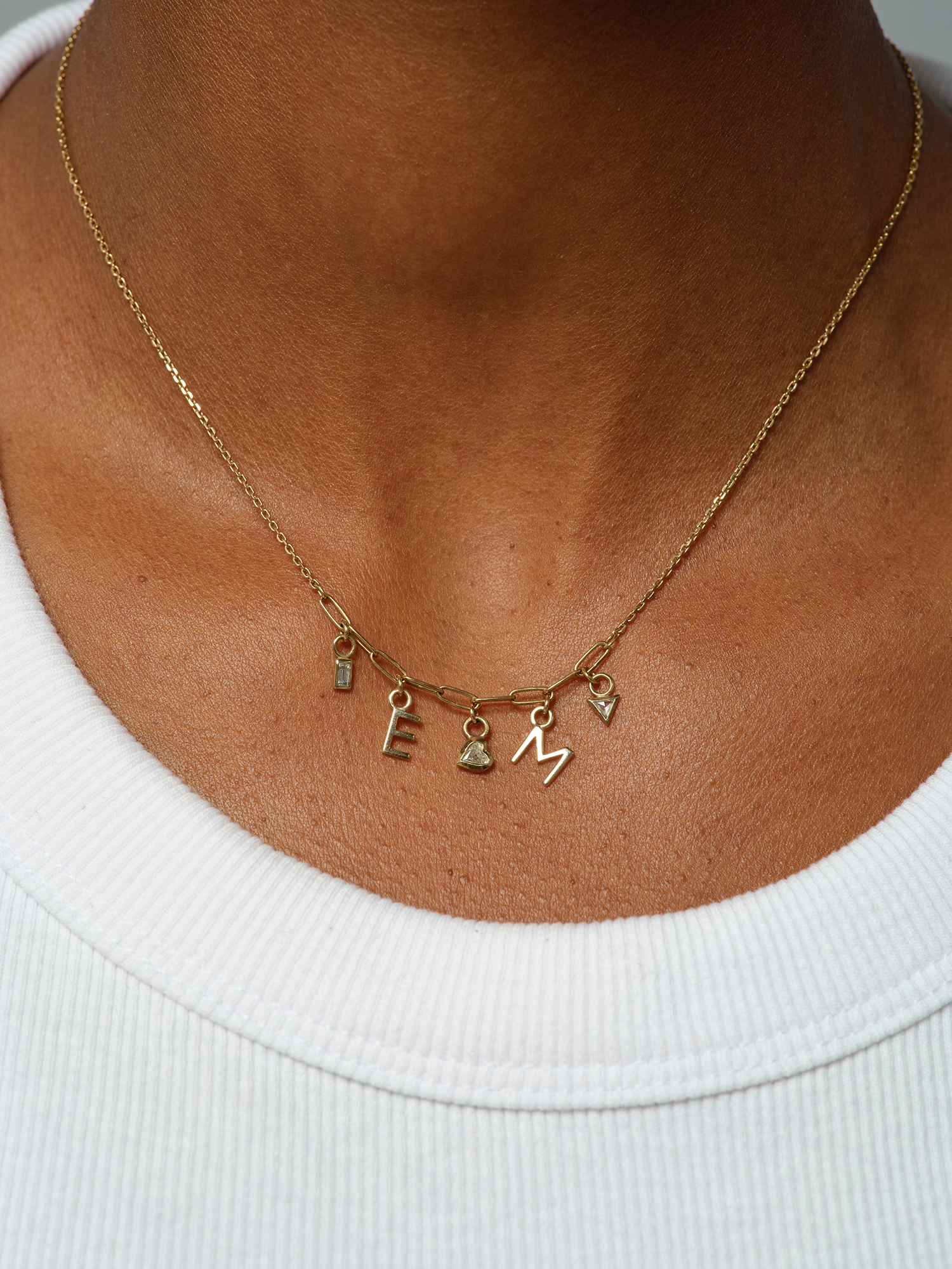 Metier by tomfoolery personalised diamond necklace on model