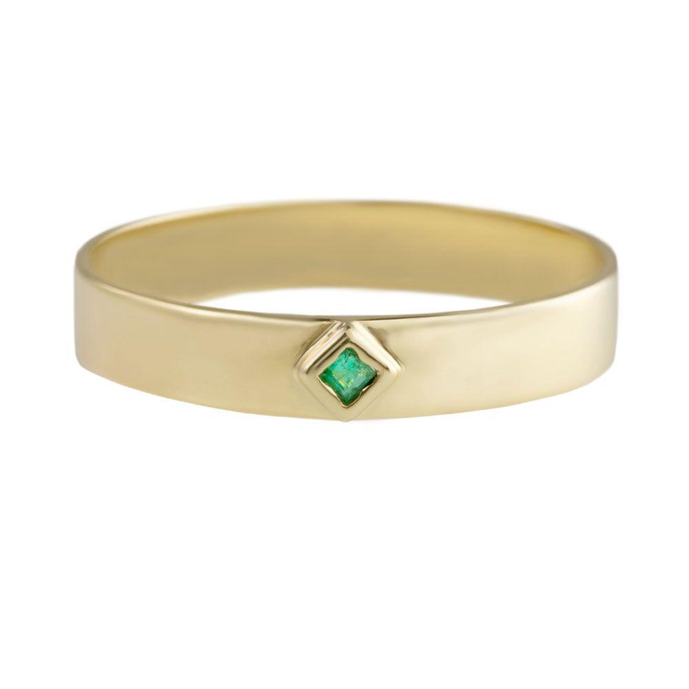 Metier by tomfoolery Emerald Flat Stacking Bands 9ct Yellow Gold Princess Cut Emerald