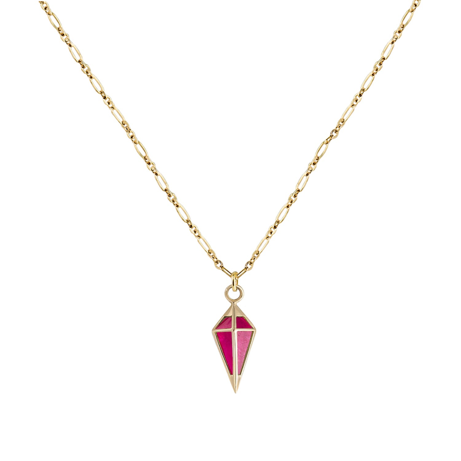 Métier by tomfoolery Roma Adjustable Chain Necklace with Ruby Quartz Short Point Pendulum Plaque