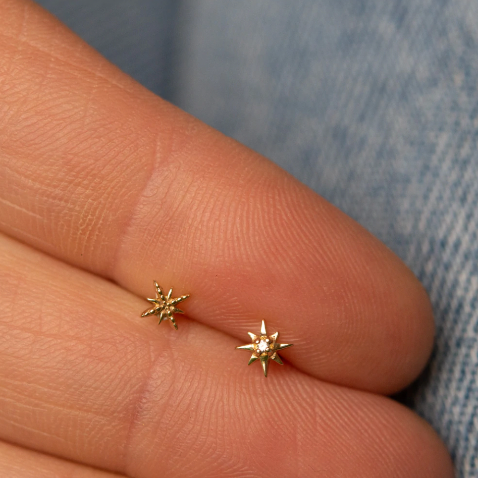 Métier by tomfoolery 9ct yellow gold star stud with white diamond