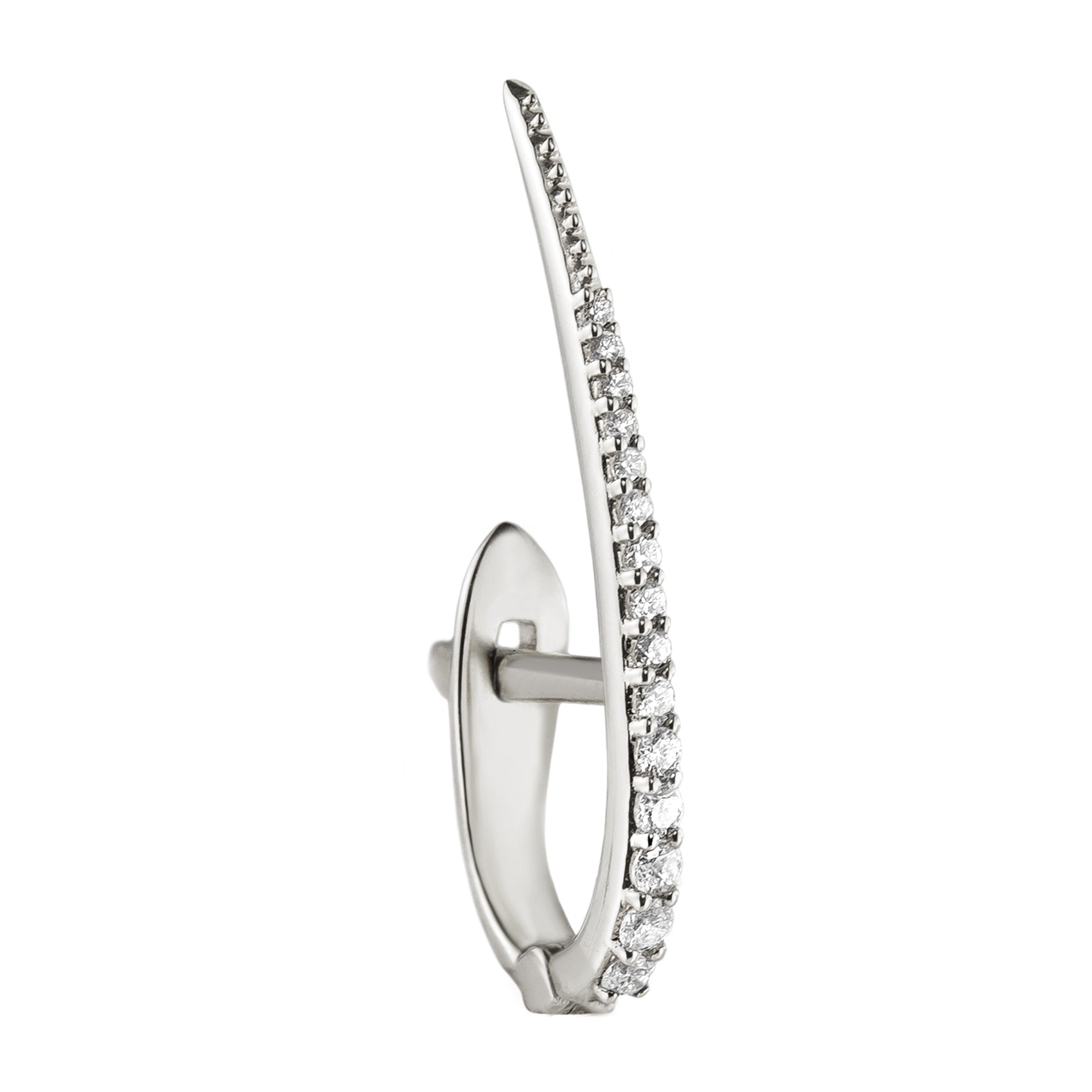 Metier by tomfoolery white gold long skinny point huggie white diamond
