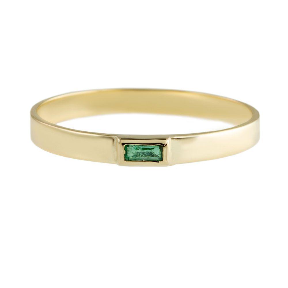Metier by tomfoolery Emerald Flat Stacking Bands 9ct Yellow Gold Baguette Cut Emerald