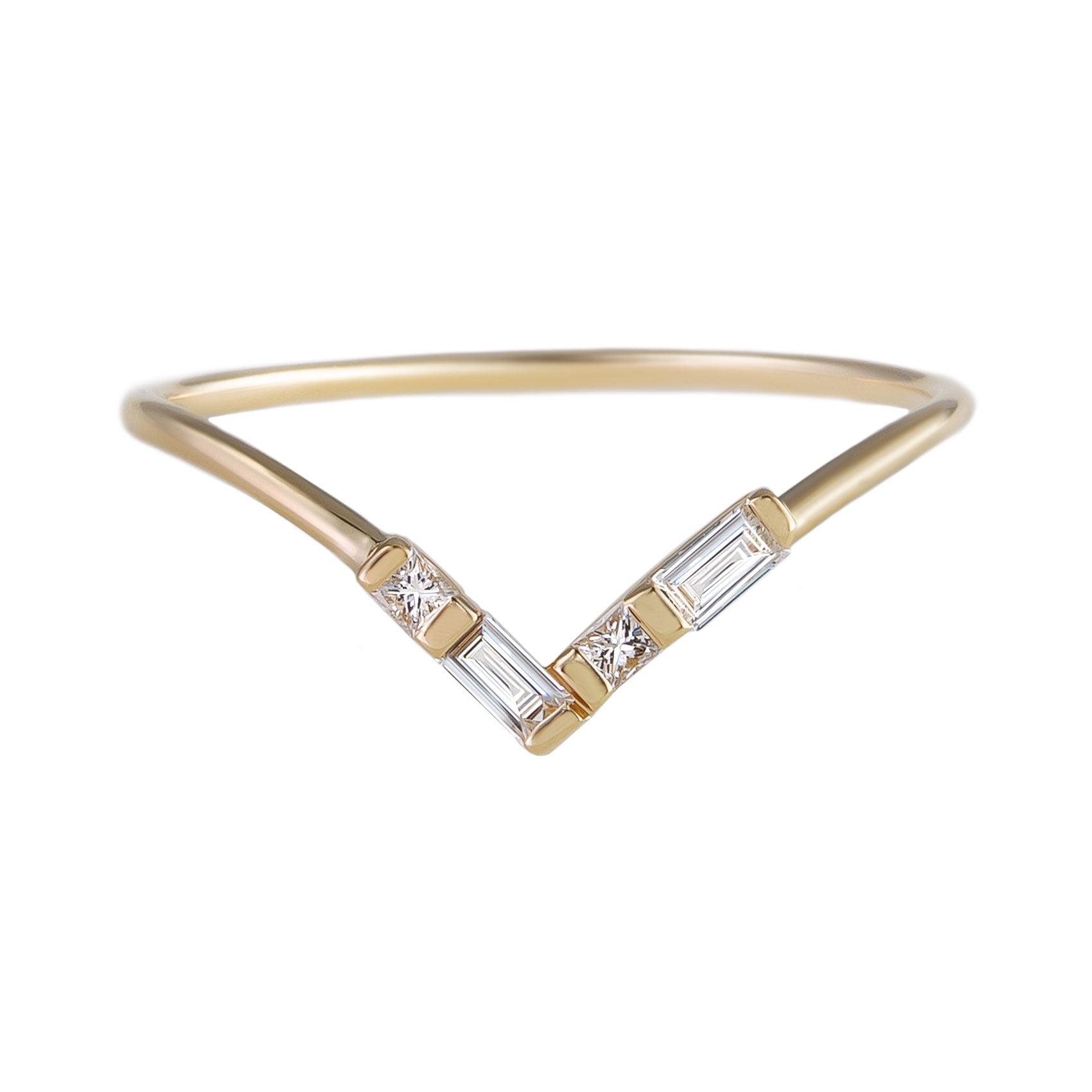 métier by tomfoolery Baguette Diamond Stacking Rings -  2 baguette and  2princess cut diamond