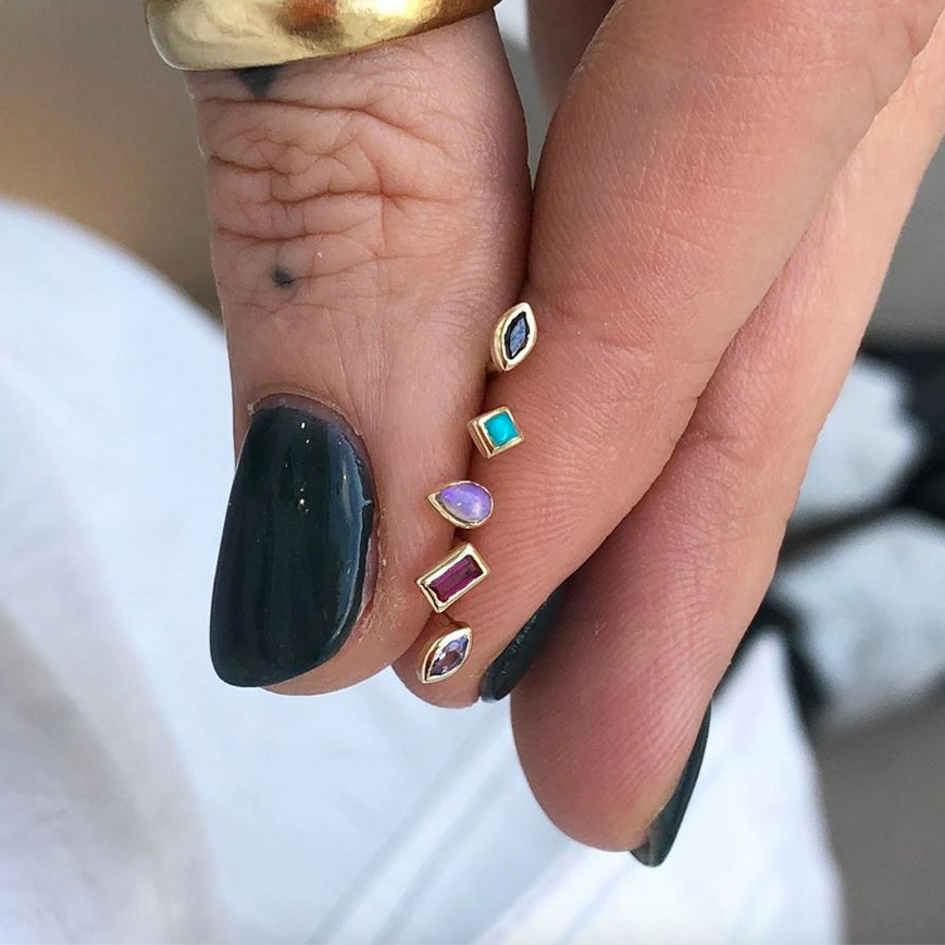 Metier by tomfoolery mini bezel set baguette gemstone studs 9ct yellow gold,