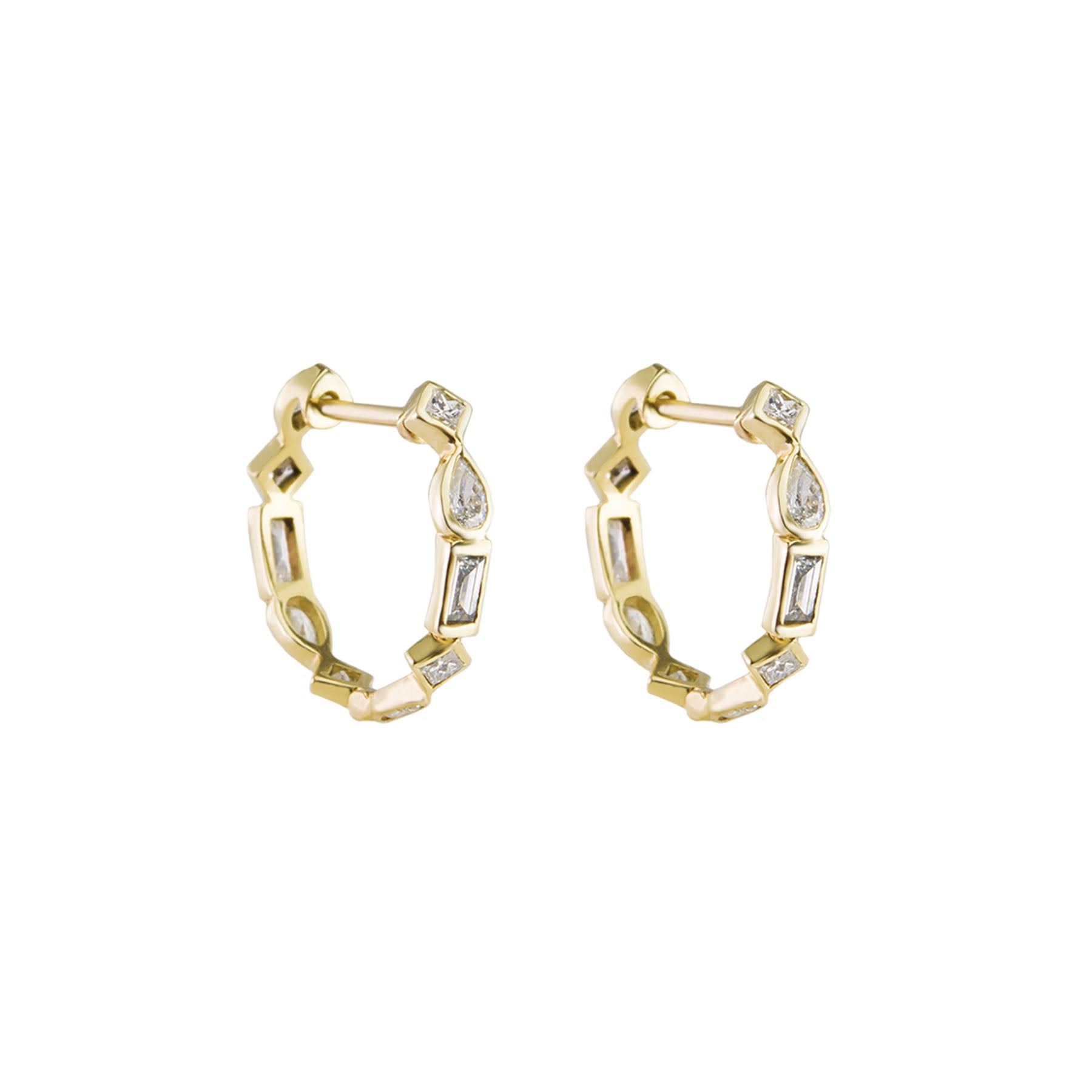 Métier by tomfoolery 9ct yellow gold White Diamond Small Mixed Cut Hoops