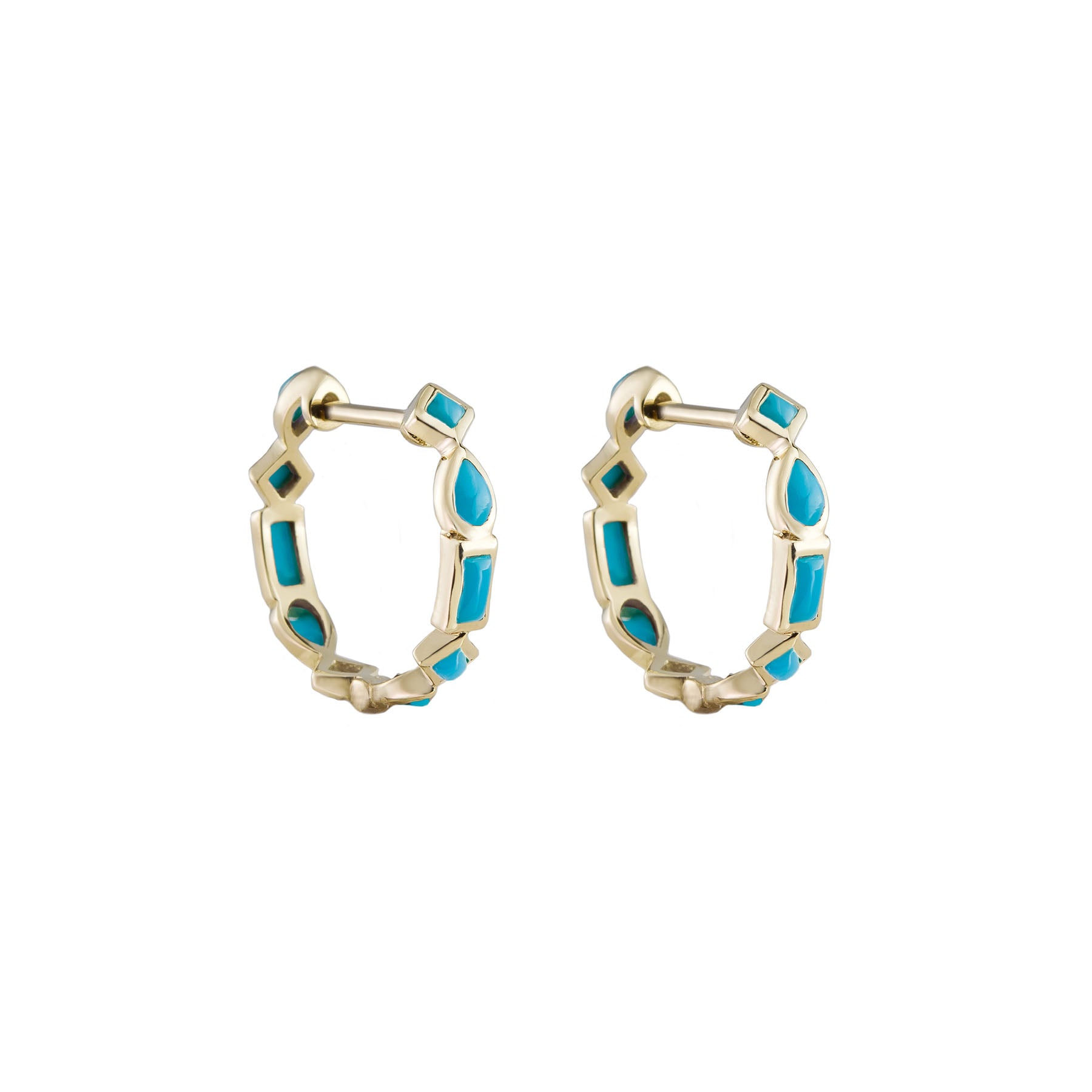 Métier by tomfoolery 9ct yellow gold Turquoise Small Mixed Cut Hoops