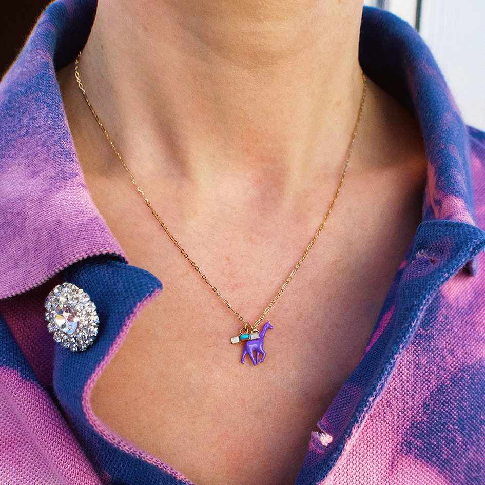 Metier by tomfoolery Marianne Theodorsen Edit - 9ct yellow gold and turquoise t bar pendant