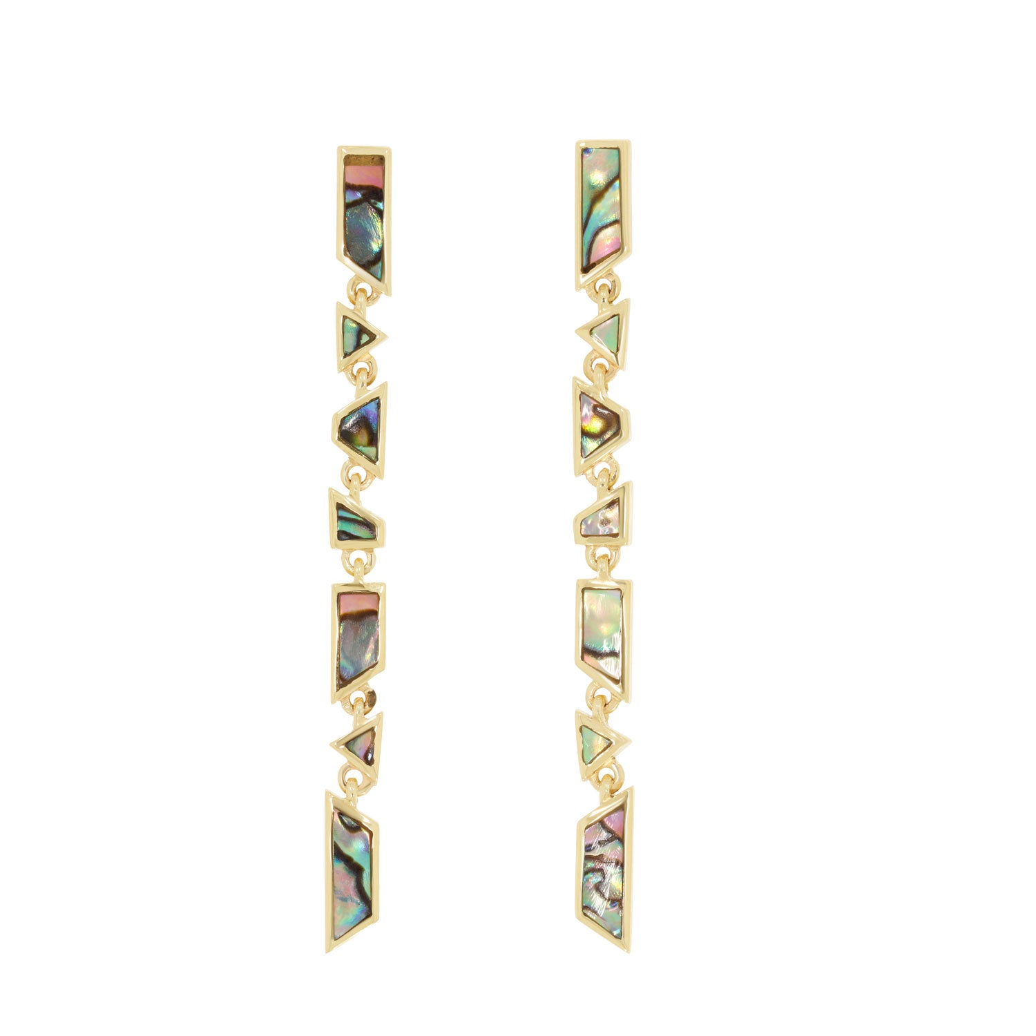 Metier by tomfoolery Tesserae Mother of Pearl Mini Long Drop Earrings 9ct yellow gold