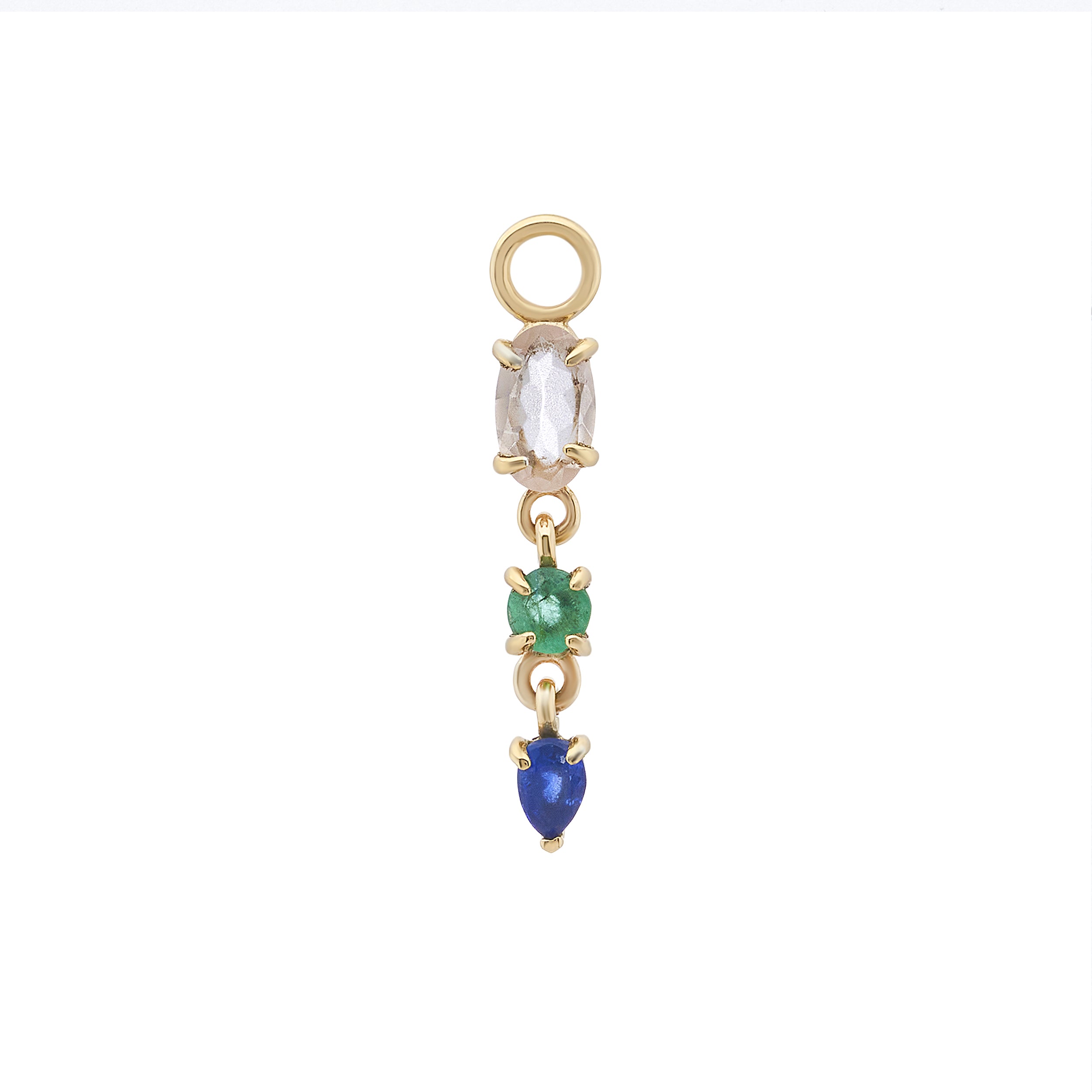 metier by tomfoolery: Morganite, emerald &amp; blue sapphire claw droplet plaques
