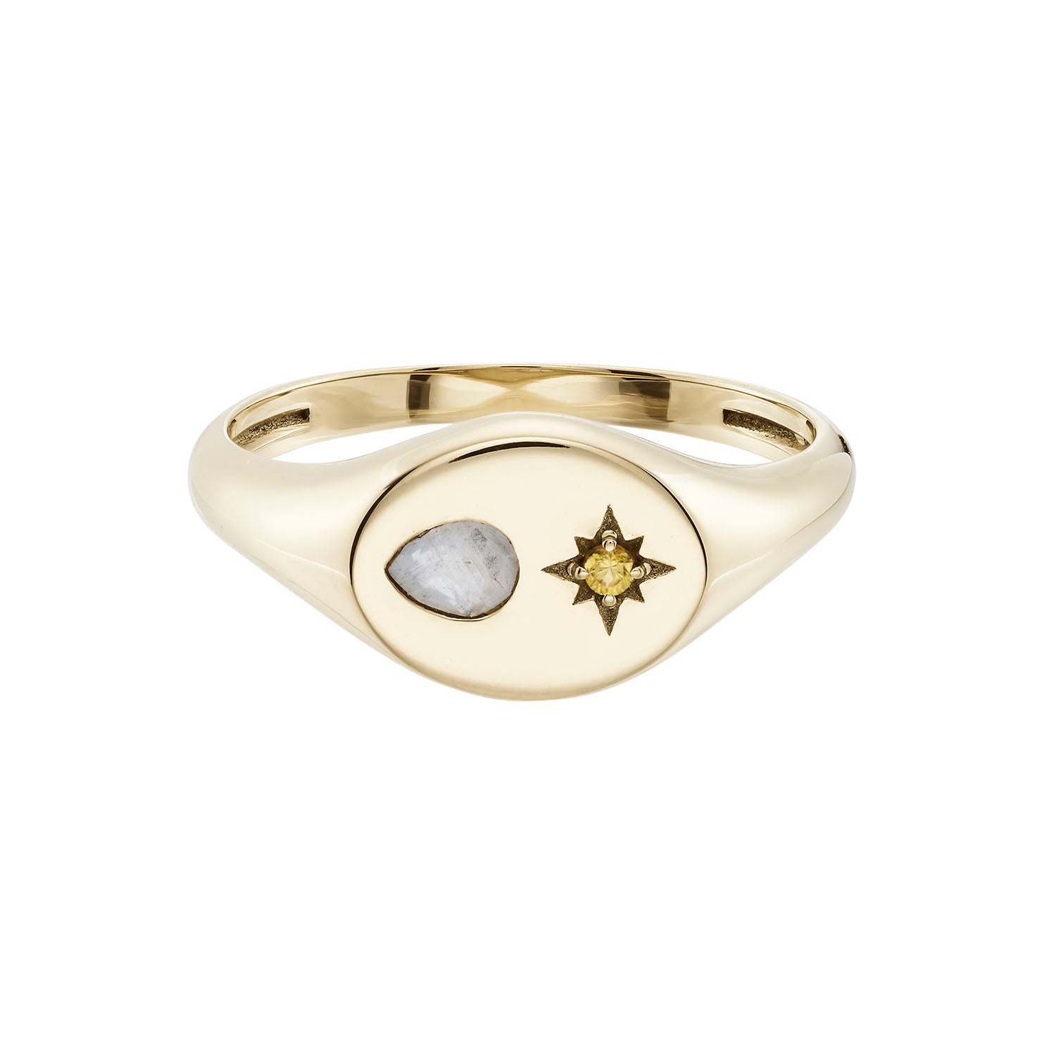 Kaleido  Moonstone  &amp; Yellow Sapphire Signet Ring
