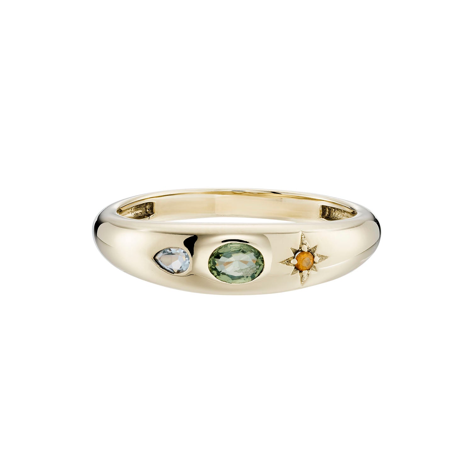 Kaleido Green Sapphire &amp; Aquamarine Tapered Band