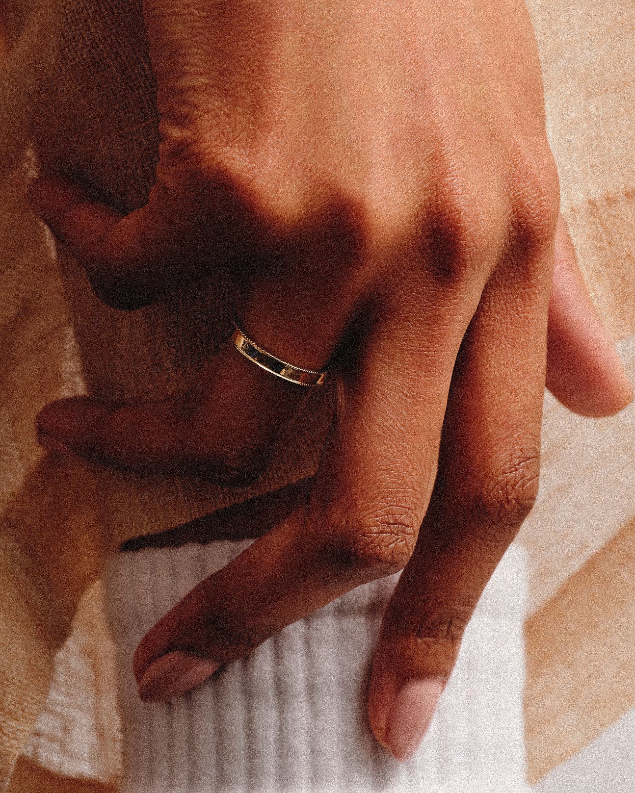 Dala narrow Milgrain Edged Band on hand