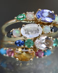 Multi Gemstone Claw Set Ring Morganite, Emerald & Blue Sapphire