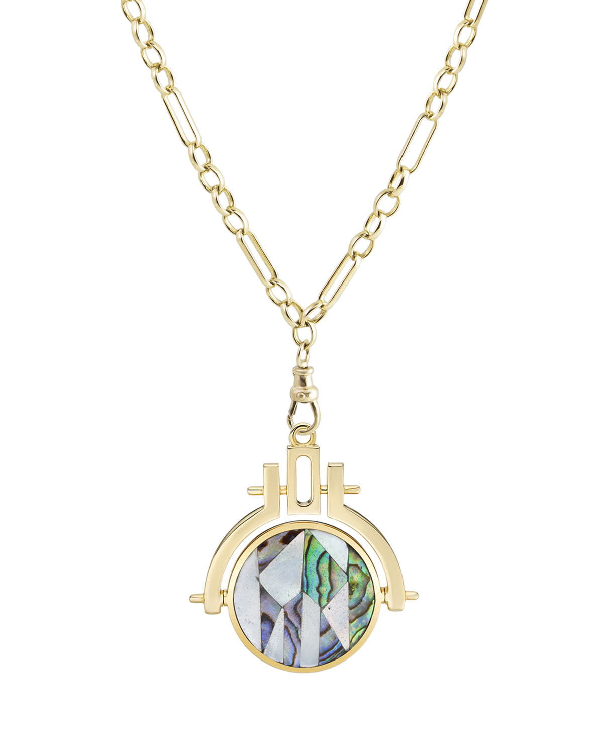 Heavy Eiffel Chain Mother of Pearl Mosaic Spinner Pendant