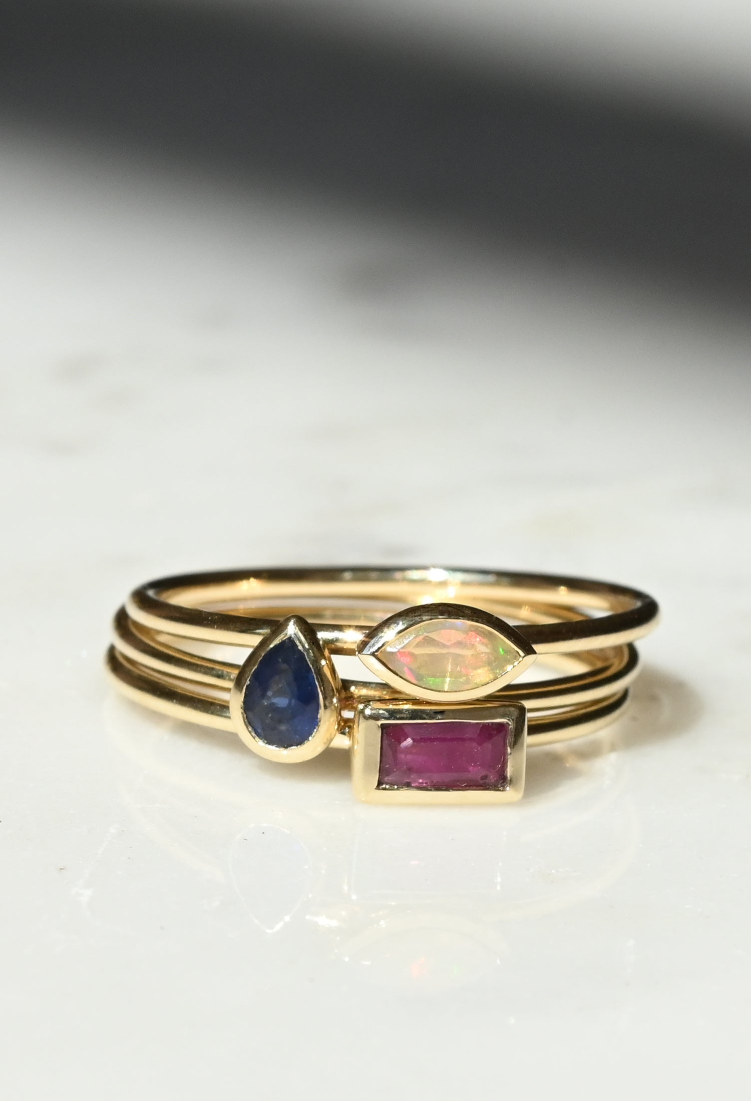 Horizontal Baguette Gemstone Stacking Ring