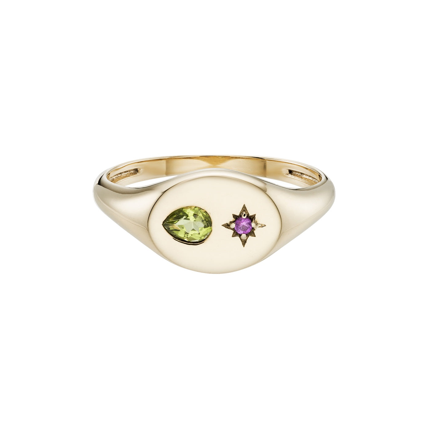 Kaleido Peridot  &amp; Pink  Sapphire Signet Ring